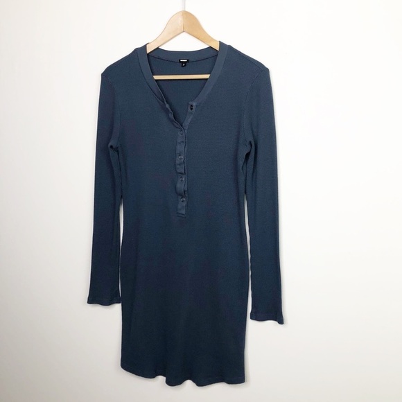 𝅺MONROW  L Blue waffle knit Henley dress - Picture 11 of 12